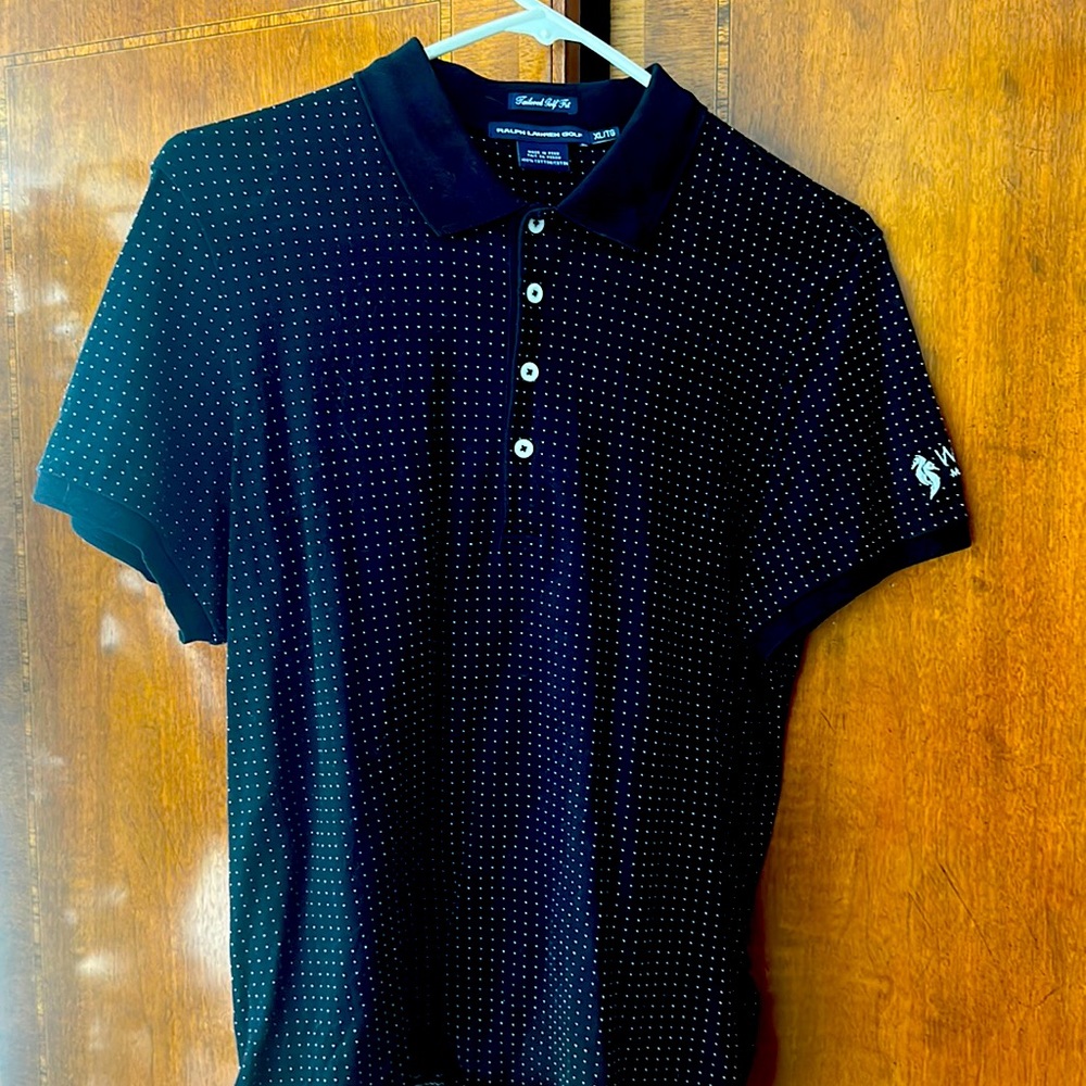 Ralph Lauren tailored golf shirt, black with white, XL/16